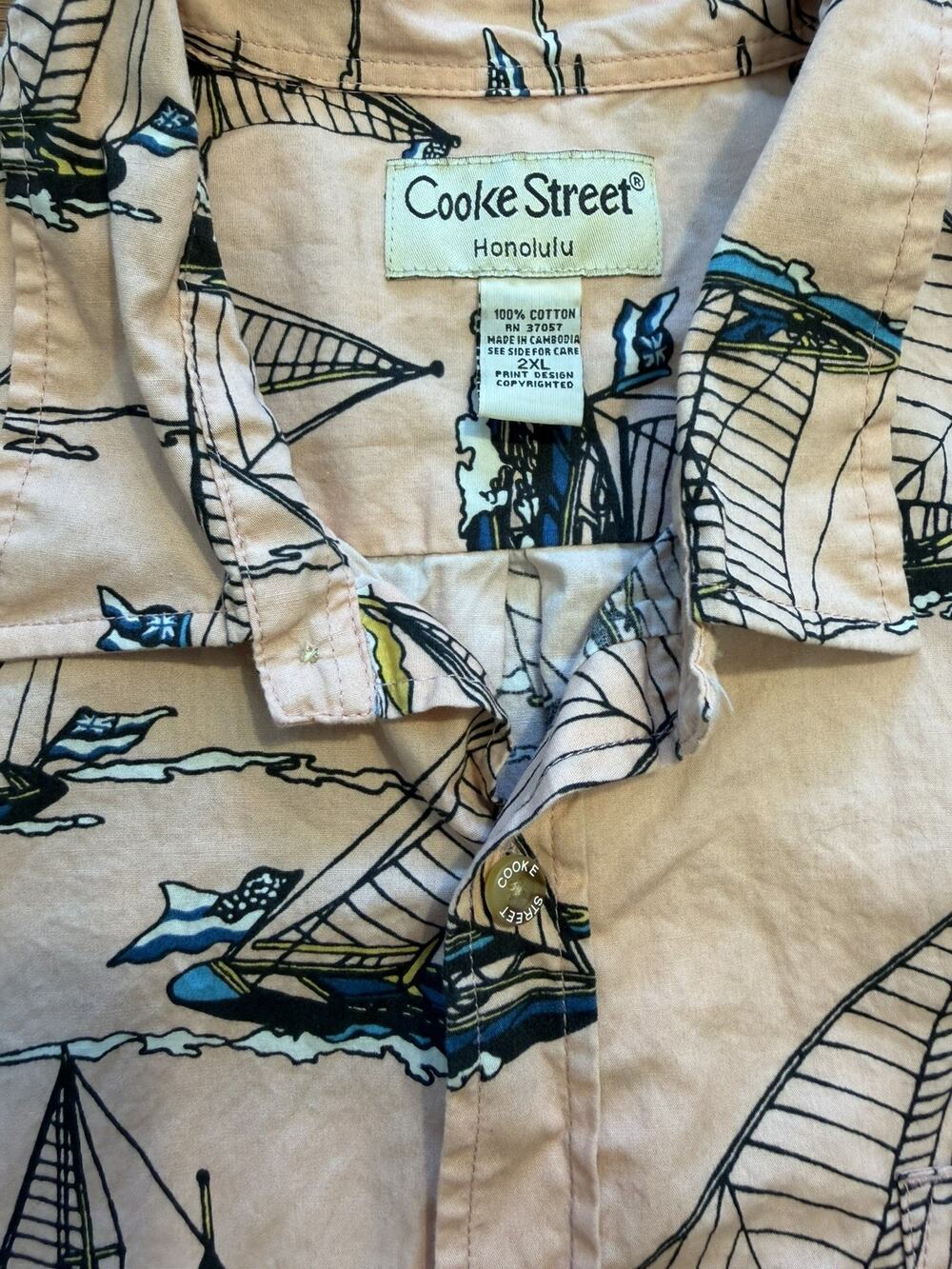Vintage Hawaiian Shirt 2XL Cooke Street Honolulu Pink Made In HawaiiSailboat